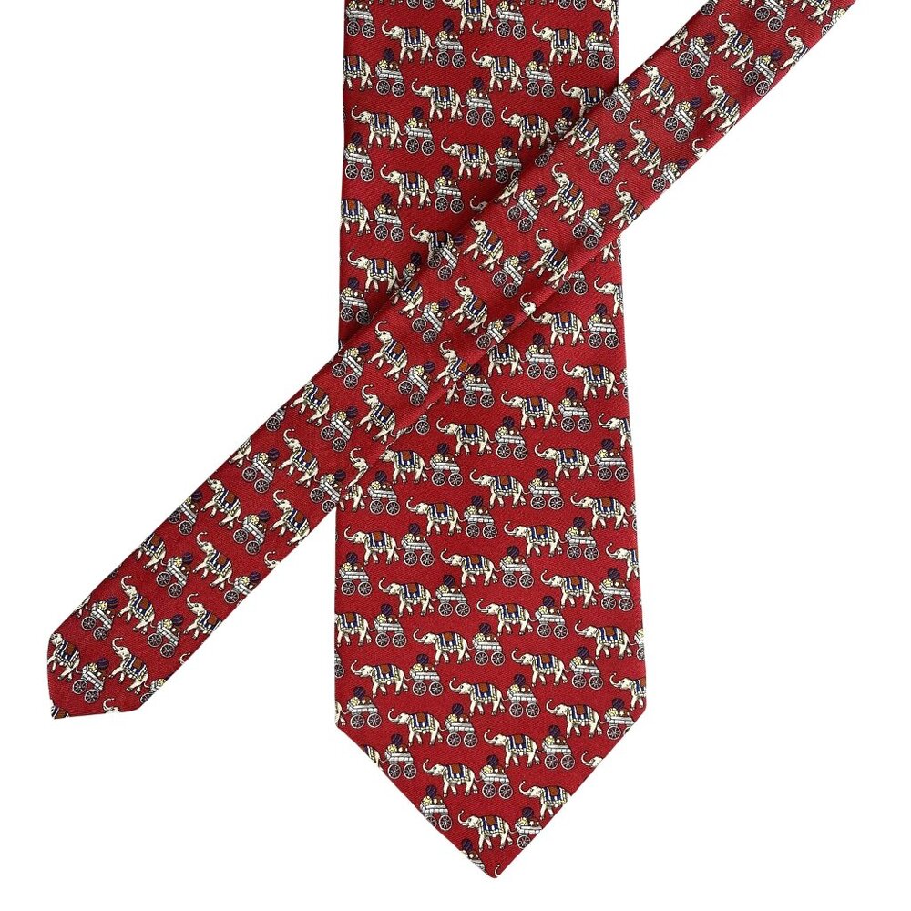 Brooks Basics Brooks Bros Red Silk Tie Repeating Elephant Motif Made USA Vintage